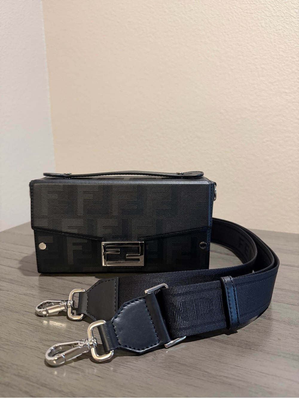 Fendi Black FF Monogram Logo Crossbody Bag with Silver Hardware
